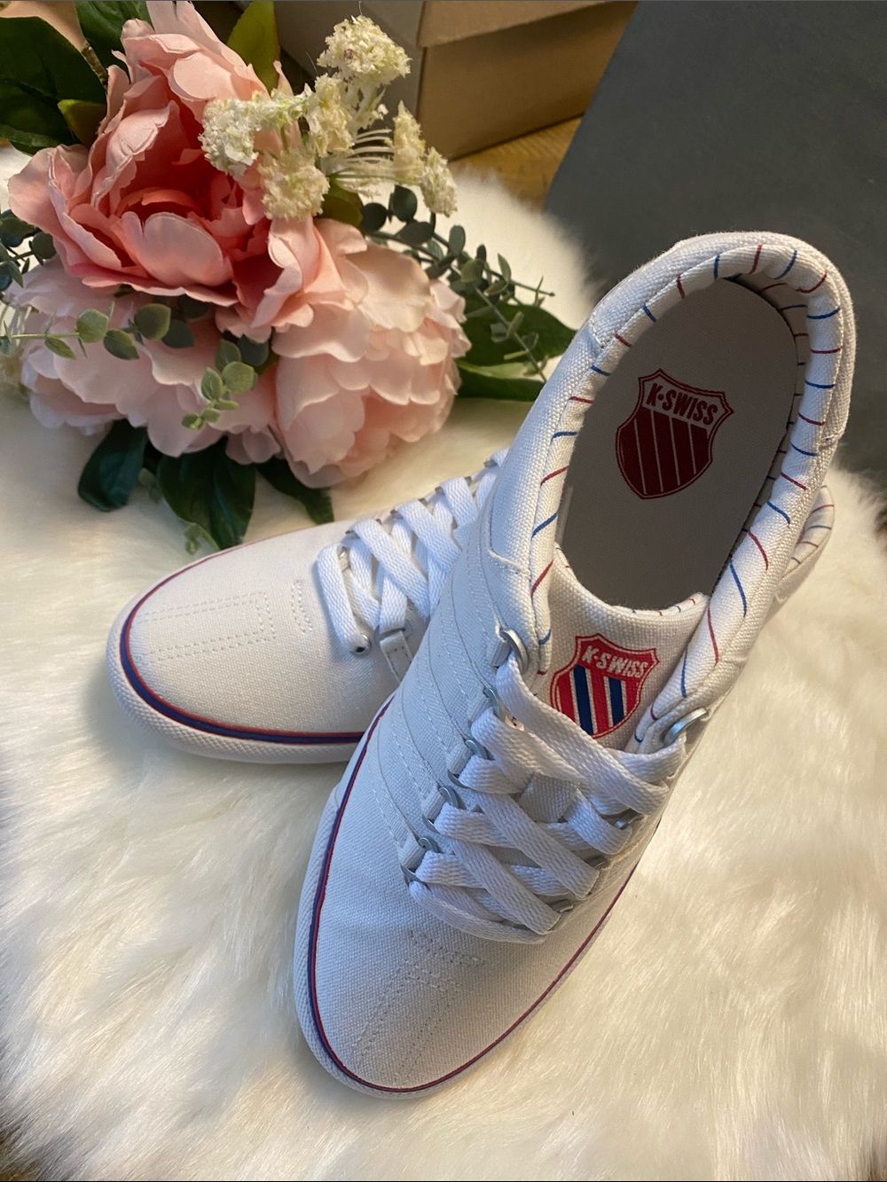 K-Swiss White Canvas Sneakers with Red & Blue Accents - Picture 3 of 7